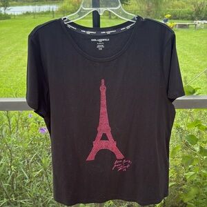 Karl Lagerfeld Paris black Tee embellished Graphic Eiffel Tower XL/EG/TG NWOT